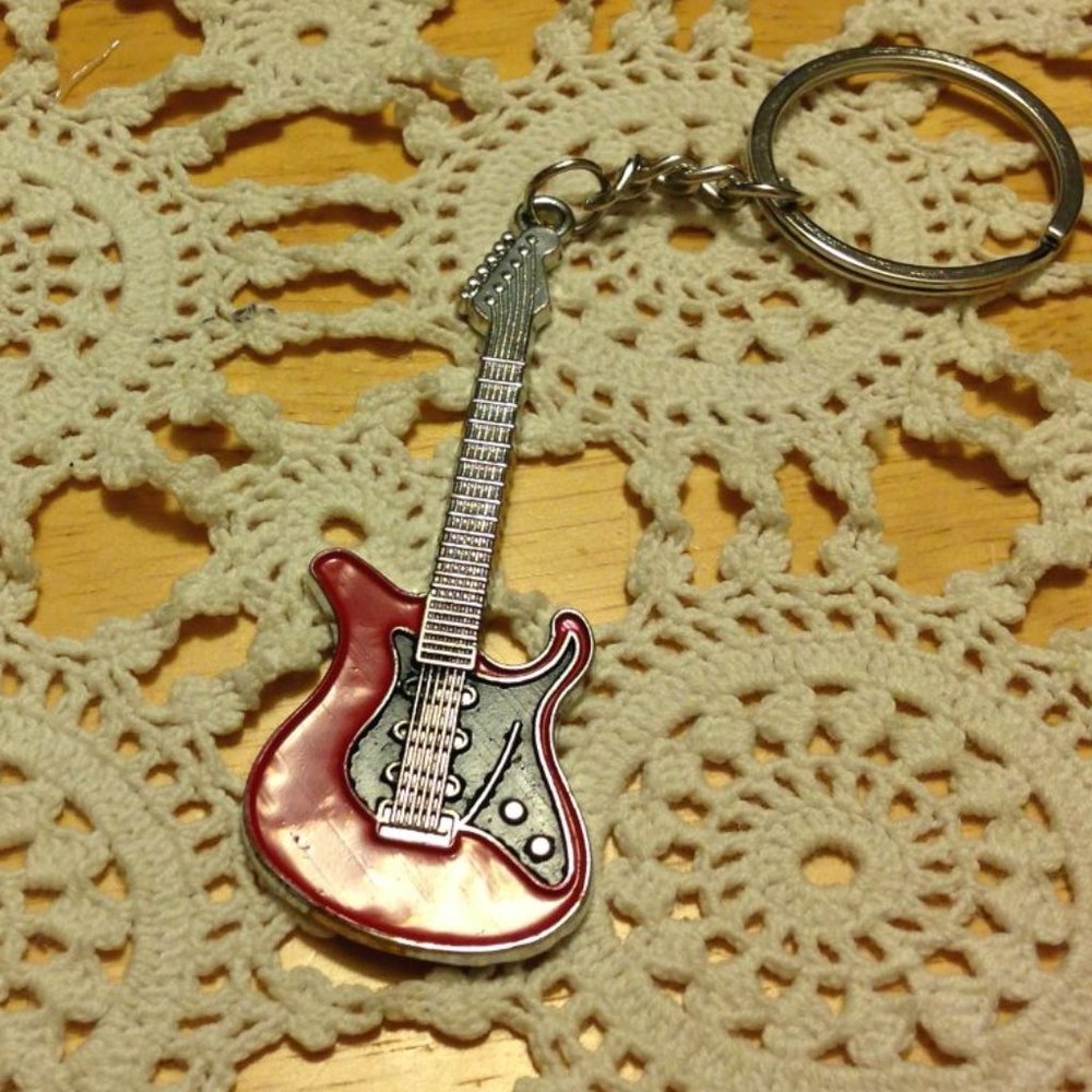 Rock Guitar Key Chain, nwot red and black